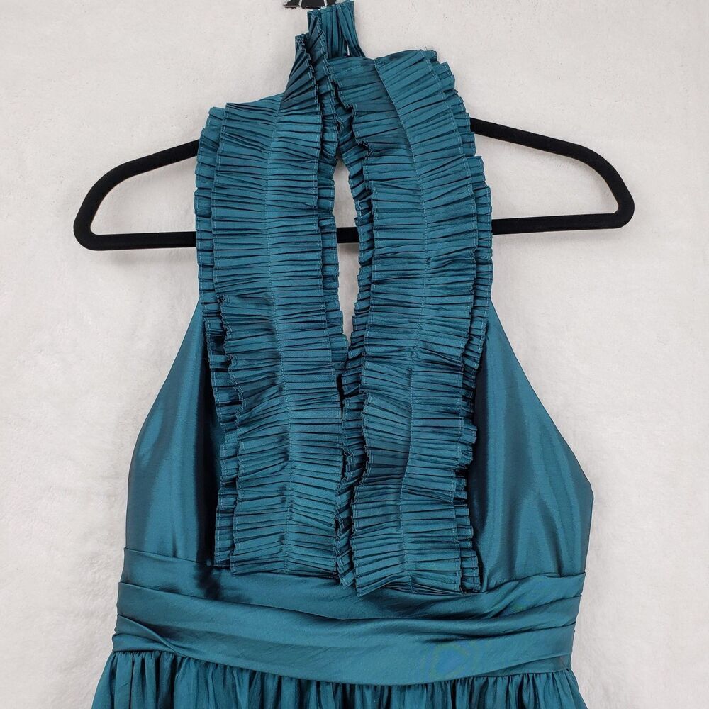 WTOO Dress Womens Size 10 Teal Halter Pleated Ruffle Formal Cocktail Party Gown - Picture 2 of 12